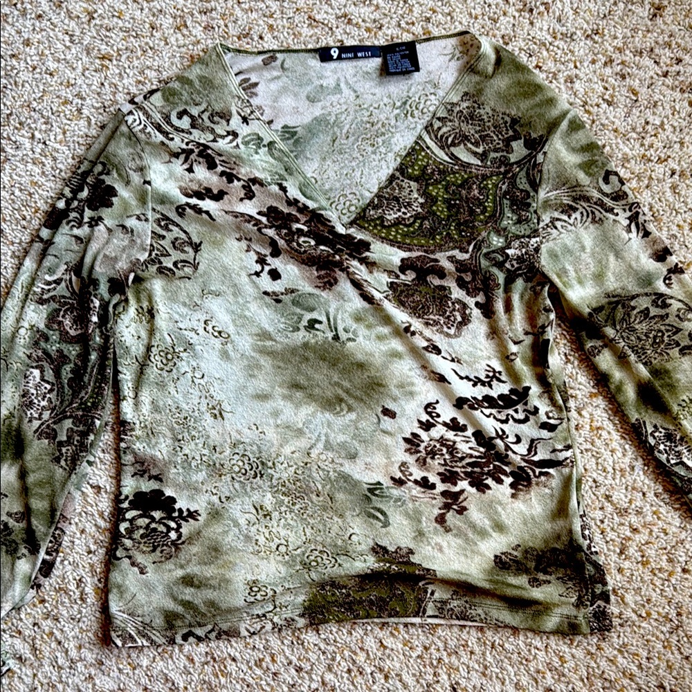 Green and Brown Floral Long Sleeve Top